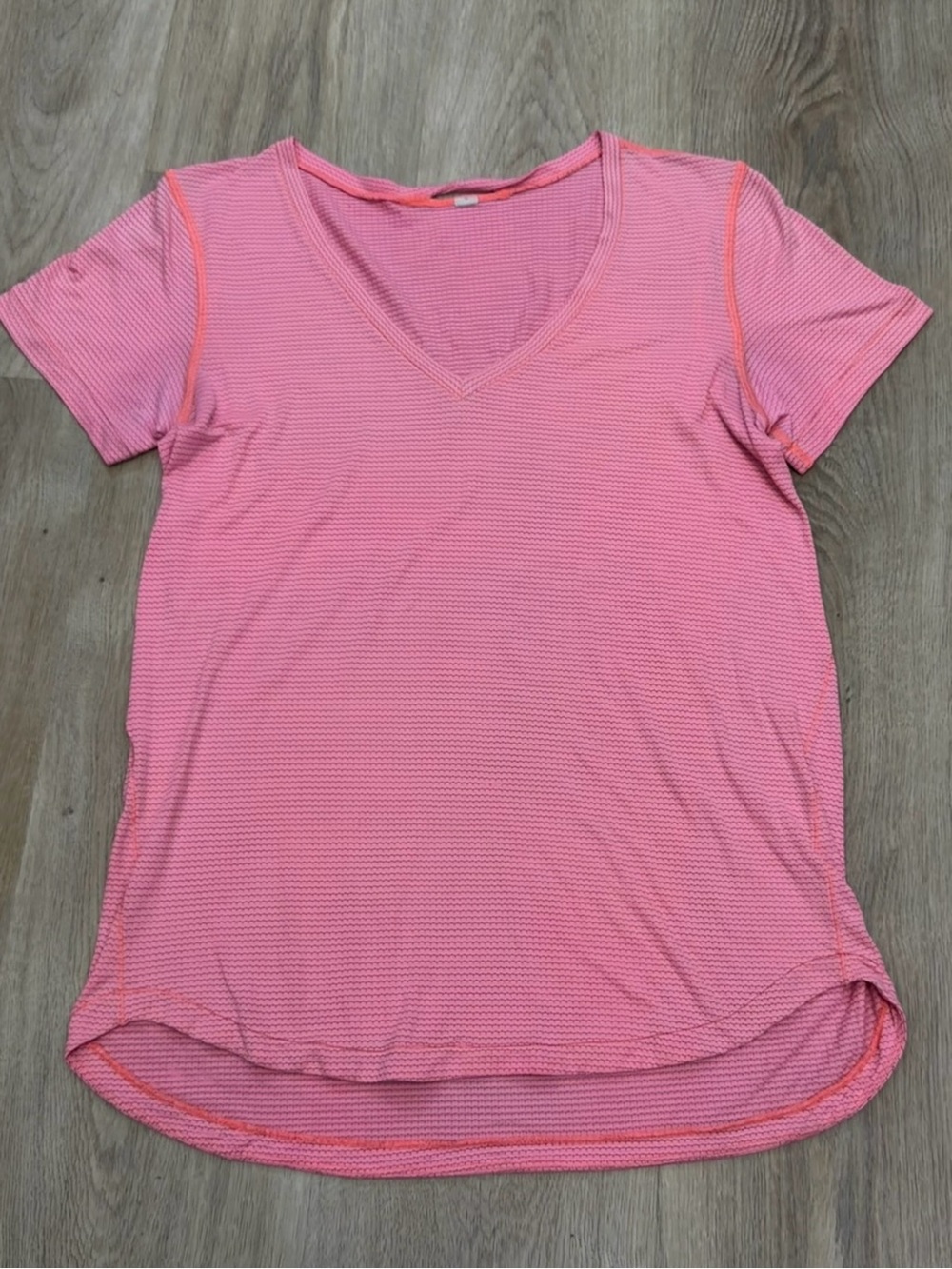 lululemon athletica Bright Pink Micro Stripw Short Sleeve Top